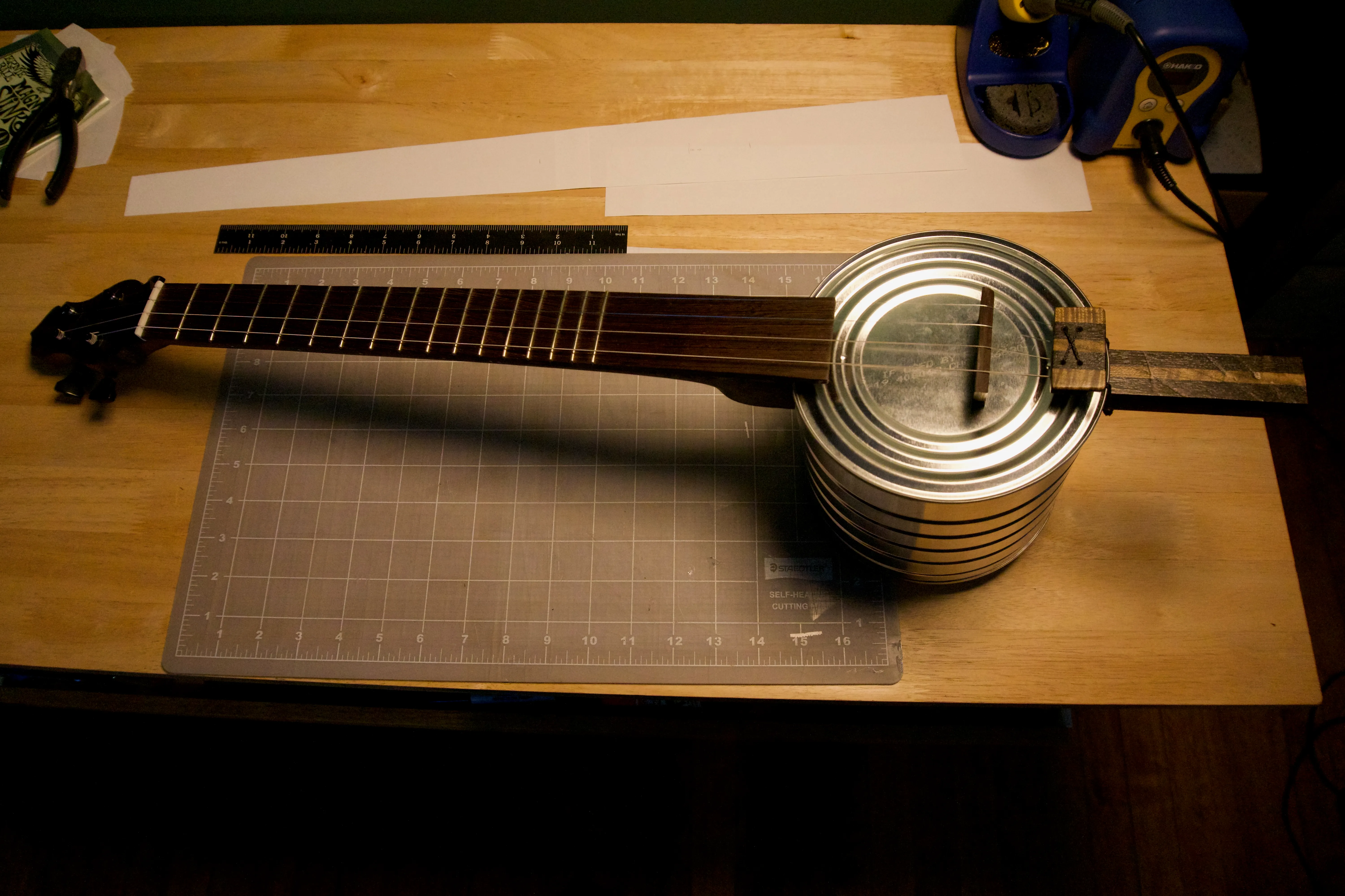 Coffee can banjo, front