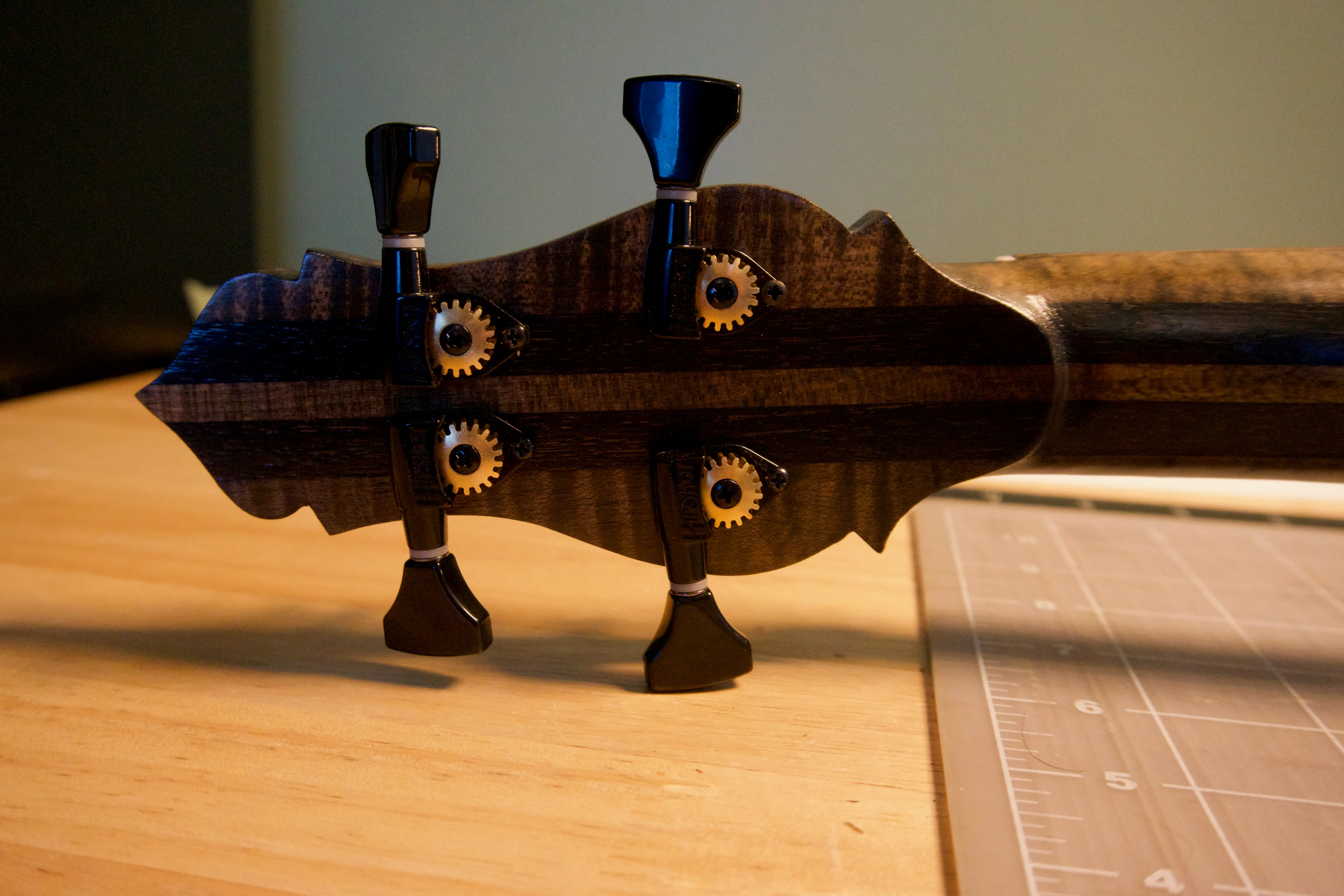 Coffee can banjo, back of headstock