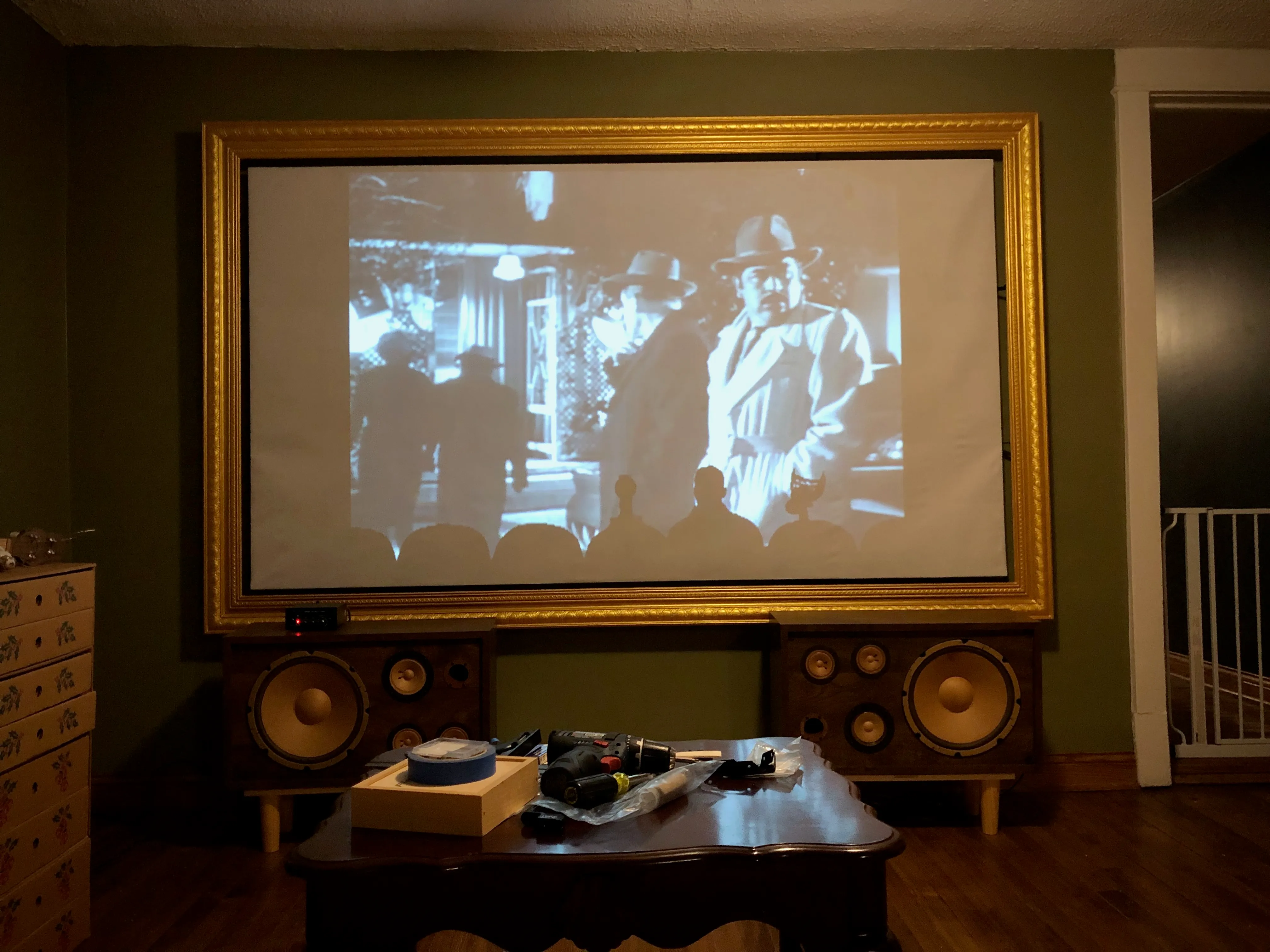Home theater showing a scene from MST3K